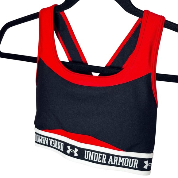 NWT | Under Armour | Crossback Mid Block Sports Bra: XS | Blk & Red - Picture 2 of 5